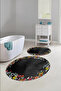 Digital Washable Colorful Floral Pattern Round Bath Mat Toilet Set - 4