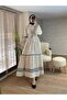 Embroidered panel dress with flowing sleeves and hem - stone - 3
