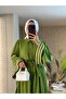 Piece Dress with Embroidered Sleeves and Skirt - Green - 4