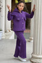 3 Thread Raised Winter Wide Leg Bottom Top Girl's Tracksuit Set with Fleece Inside - 2