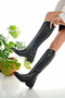 Ashley Model Genuine Leather Knee-High Side Zipper Thick Heel Boots - 2