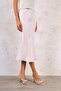 Women's Light Beige Plain High Waist Midi Length Satin Skirt - 2