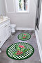 Digital Washable Non-Slip Base Flamingo Patterned Round Bath Mat Toilet Set - 5