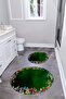 Digital Washable Colorful Floral Pattern Round Bath Mat Toilet Set - 8