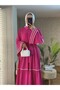 Sleeves and skirt embroidered piece dress - fuchsia - 3