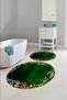 Digital Washable Colorful Floral Pattern Round Bath Mat Toilet Set - 4