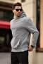 Painted Gray Hooded Sweatshirt with Pocket Detail 7095 - 3