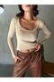Women's Brown Suede Leather Trousers with Elastic Waist 28081 - 4