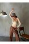 Women's Brown Suede Leather Trousers with Elastic Waist 28081 - 3