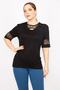 Women's Black Plus Size Flocked Tulle Detailed Blouse 65n35880