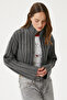 Women's Clean Zippered Anthracite Knitwear Cardigan - 7