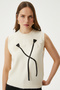 Women's Flower Detail Cream Knitwear Sweater
