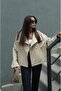Stone Color Double Breasted Collar Short Trench Coat - 5