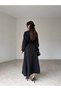 Black Belted Pleated Slit Pleated Dress - 3