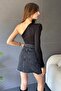 Women's One-Shoulder Padded Gathered Detailed Bodysuit Blouse Black - 5