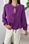 Women's Lace Detailed Flounced Long Sleeve Blouse Purple - 6