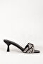 Women's Knitted Embellished Embellished Low Heel Slippers Genuine Leather Zy 7583 Black
