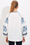 Women's Blue Ecru Embroidered Linen Blouse 902 - 5