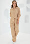 Women's Polka Dot Beige Ecru Knitted Double Suit 5858 - 5