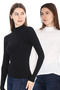 Women's Modal Stand Collar Slim Fit T-Shirt 2 Pack-Black-White
