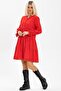 Long Sleeve Select Flannel Short Autumn and Winter Dress Red Krmz