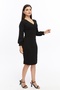 Black Color Crepe Fabric Long Sleeve Double Breasted Collar Dress - 4