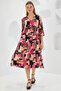 Women's Fuchsia Black Patterned Short Sleeve Viscose Dress 1959 - 3