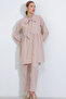 Women's Cream Knitted Trousers Tunic Top and Bottom Set 6654