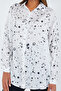 Women's Black and White Patterned Oversize Satin Shirt 3985 - 4