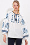 Women's Blue Ecru Embroidered Linen Blouse 902