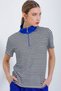 Women's Cobalt Blue Polo Neck Zippered Striped T-Shirt 0497 - 3