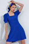 Women's Cobalt Blue Square Collar Knitted Mini Dress - 2