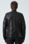Bath 5007 معطف Aleko Slim Fit من جلد الخراف باللون الأسود - 6