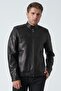 Bath 5007 معطف Aleko Slim Fit من جلد الخراف باللون الأسود - 4