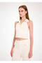 Polo Neck Ecru Crop Knitwear Top - 3