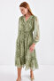 2137 Model Green Patterned Chiffon Dress - 3