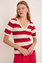 Women's V-Neck Red and White Striped Blouse 15869 - 3