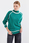15879 Striped Oversize Knit Sweater - Emerald Green - 3