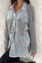 Women's Gray Standard Size Sleeves and Pocket Knitted Oversized Denim Paneled Cardigan - 5