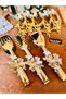 Gold Butterfly Patterned 8 Piece Serving Tongs Set-Gold Tongs - 4