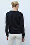 Black V-Neck Basic Knitwear Women's Sweater - 3