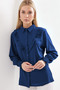 20223 Ruffled Long Sleeve Shirt - D. Indigo