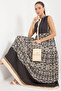 2515 Patterned Viscose Dress with Zero Sleeves - Black