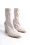 Women's Special Design Beige Stretch Ankle Mid-Heel Boots Without Zipper - 6