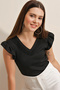 0467 V-Neck Knitted Blouse - Black - 2