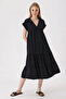 2398 V-Neck Flounce Dress - Black