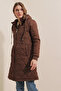 5138 Quilted Long Puffer Coat - Brown - 2