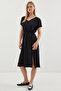 2378 V-Neck Slit Knitted Dress - Black - 3
