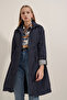 5808 Waist Tied Trench Coat - Navy Blue - 5