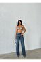 Women's Dark Blue Color Loose Fit Front Starlight Shiny Stone Design Denim - 5